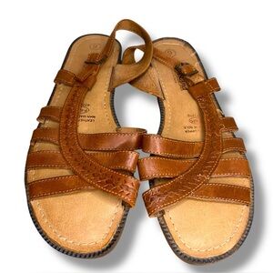 Size 9 Spice Island Tan Brown Leather Sandals Women Beach Vacation Boho Bohemian